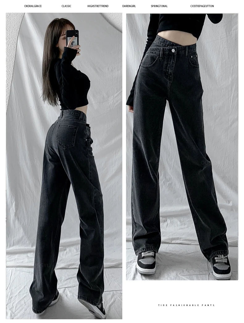 Jeans Women Wide Leg Pants Mom Femme Black Blue Jean High Waist Woman Trousers Brand Clothing