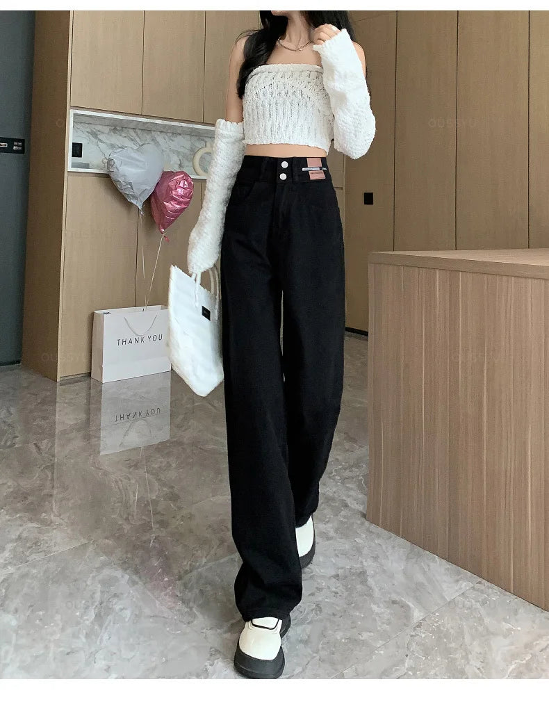 Winter Jeans Women Fleece Warm Denim Trousers High Waist Casual Loose Female Denim Pants Thick Velvet Cotton Woman Jean