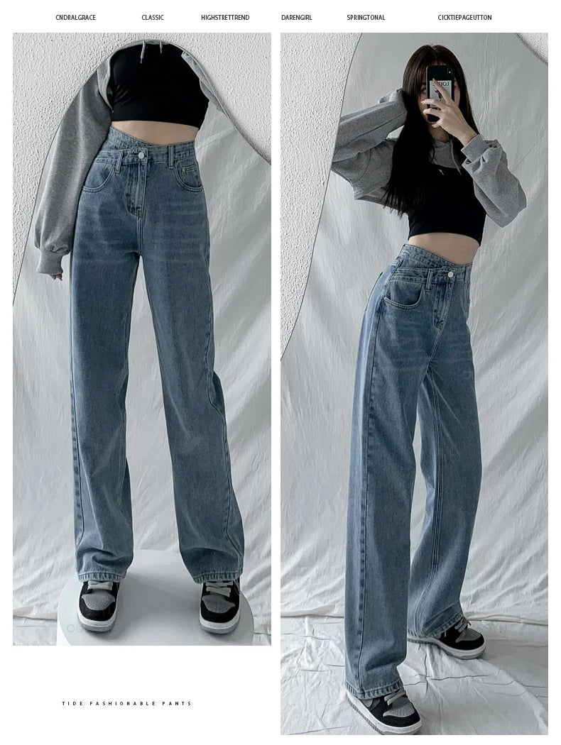 Jeans Women Wide Leg Pants Mom Femme Black Blue Jean High Waist Woman Trousers Brand Clothing