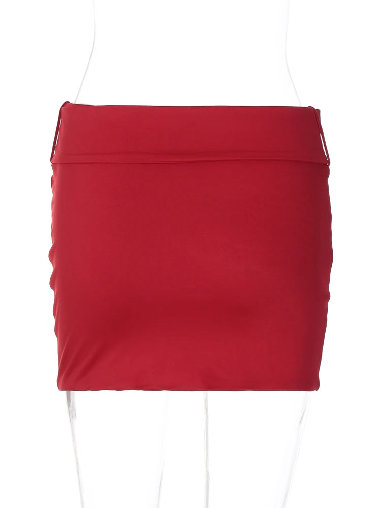 Metal Belt Solid Pure Clothing Clubwear Mini Skirt