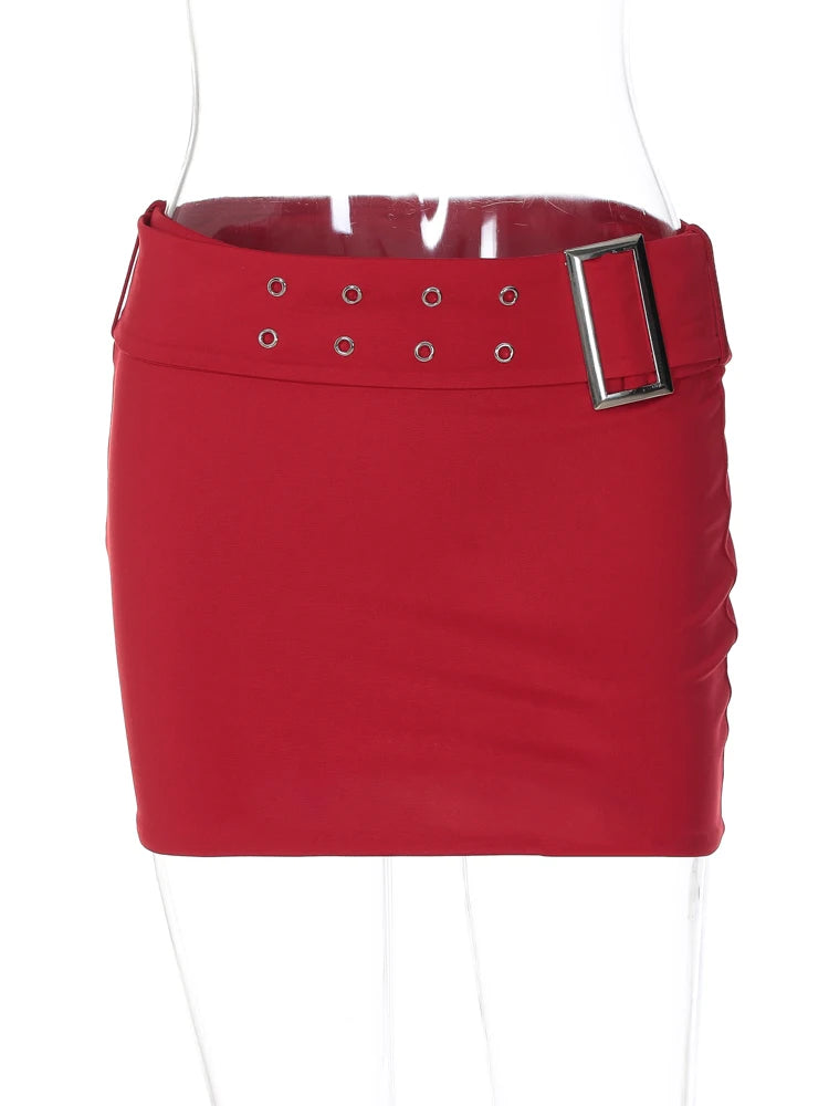 Metal Belt Solid Pure Clothing Clubwear Mini Skirt