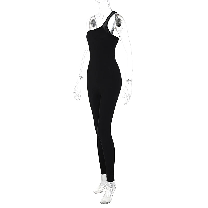 Autumn Ribbed Sexy Y2K Clothes One Shoulder Sleeveless Backless Bodycon Skinny Jumpsuit For Women Club Streetwear Romper