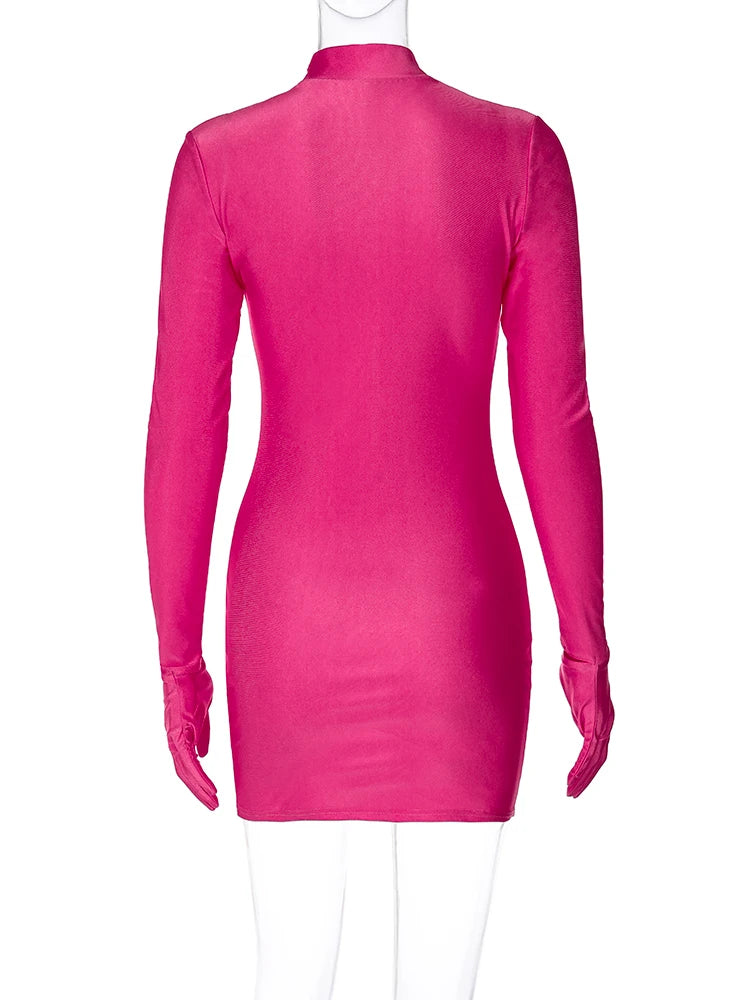 Solid Long Sleeve With Gloves Mini Dress