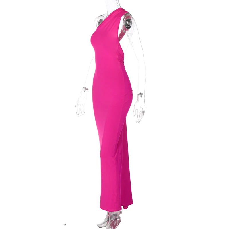 Neon Y2K Clothes One Shoulder Sleeveless Backless Maxi Dresses