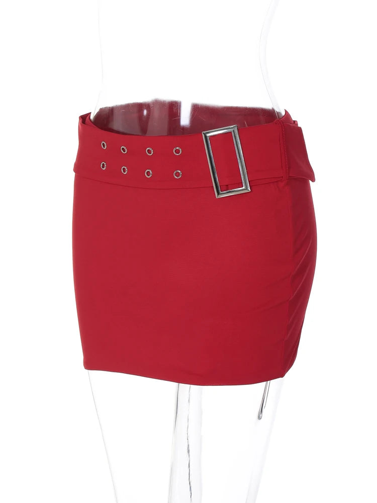 Metal Belt Solid Pure Clothing Clubwear Mini Skirt