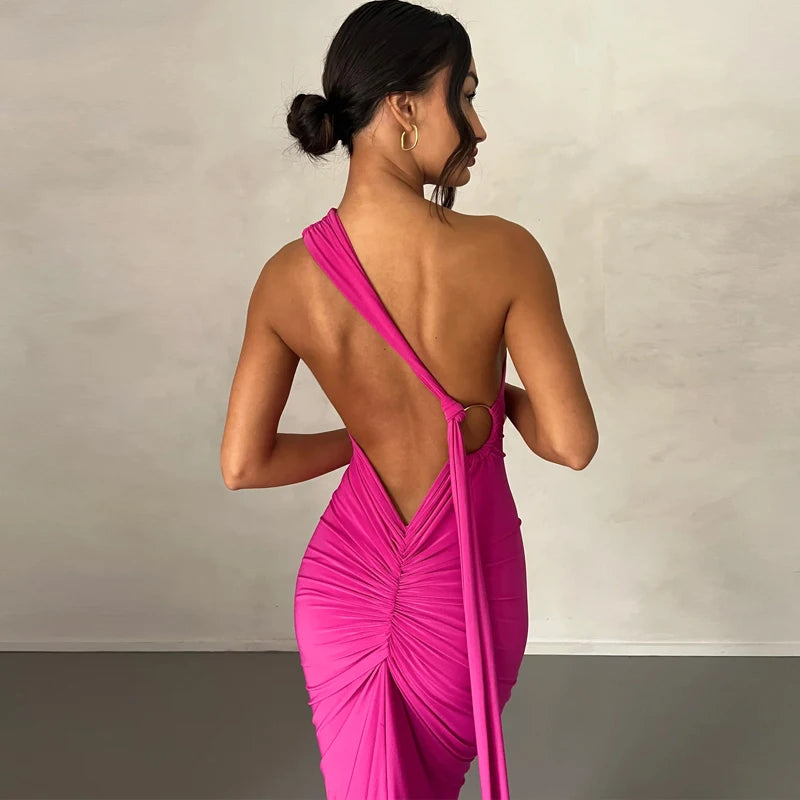 Neon Y2K Clothes One Shoulder Sleeveless Backless Maxi Dresses