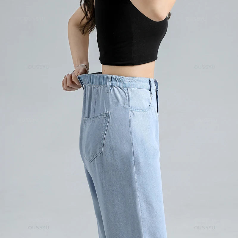 Thin Soft Women's Jeans Natural Lyocell Fabric Baggy Wide Leg Denim Pants Streetwear Loose Casual Female Clothing XS-3XL