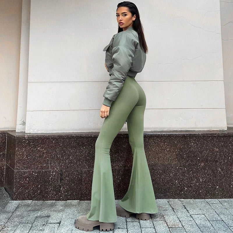 Zipper Half Turtleneck Jumpsuit Long Sleeves Bell-Bottomed Pants Autumn Women Clothing Sexy Body-Shaping Clubwear