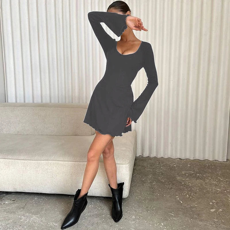 Back Straps Trumpet Sleeves Mini Dress