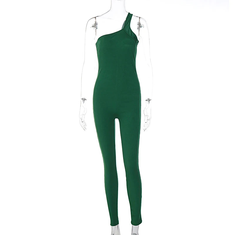 Autumn Ribbed Sexy Y2K Clothes One Shoulder Sleeveless Backless Bodycon Skinny Jumpsuit For Women Club Streetwear Romper