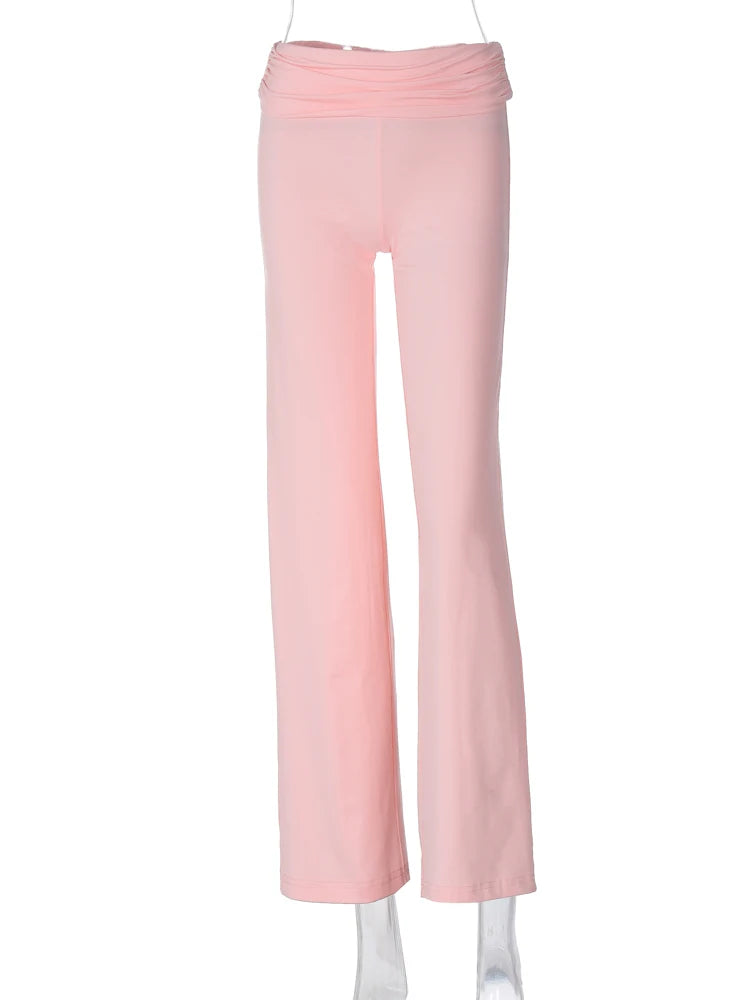 Straight Wide Leg Pants Ruched Solid Pants